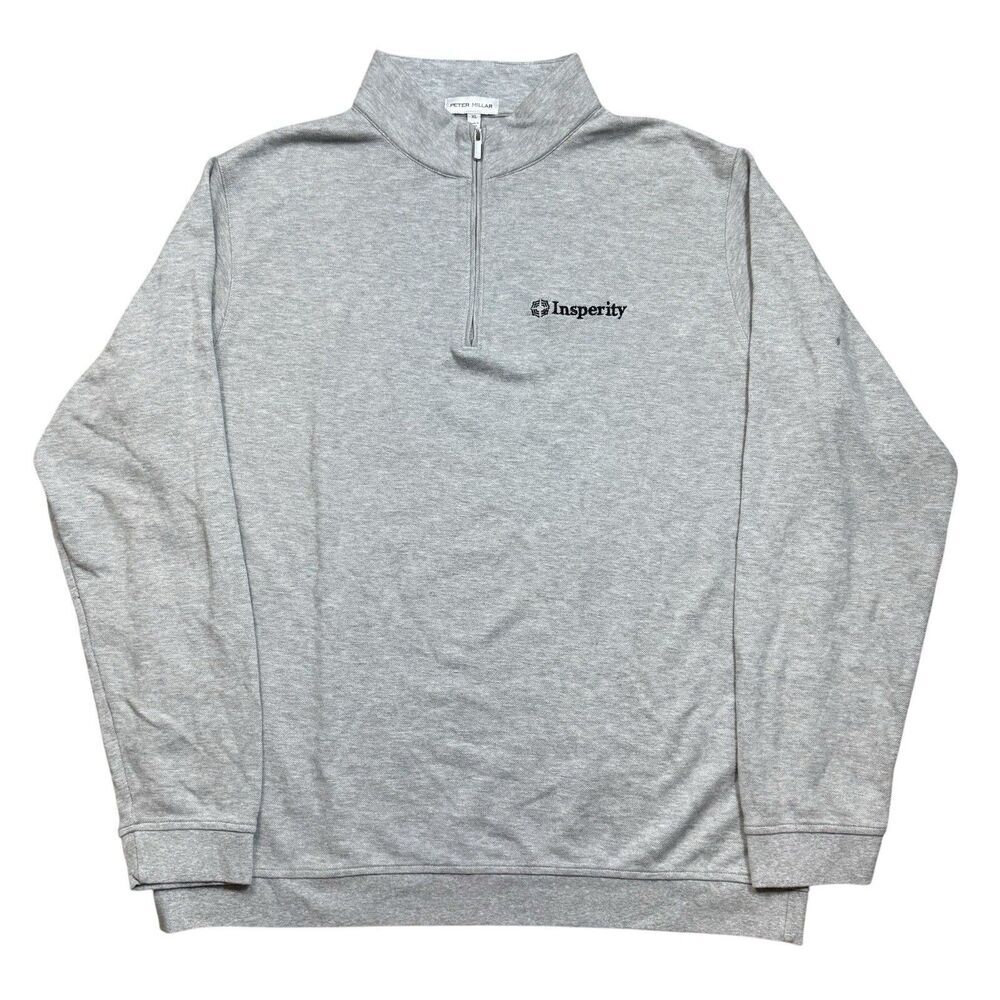 Peter Millar Crown Comfort 1/4 Zip Pullover Mens XL Gray Logo Golf Preppy Money